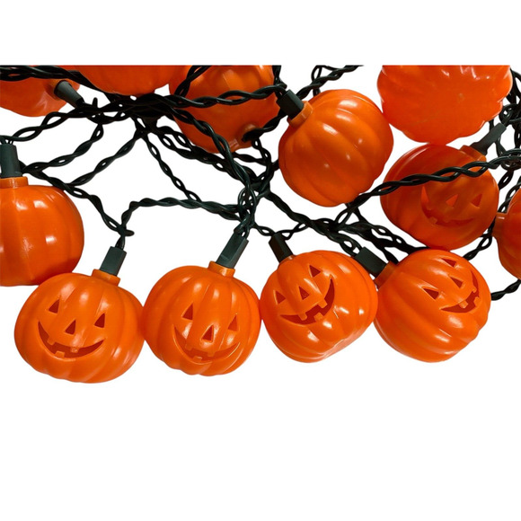 VTG EUC 20 Electric Halloween Jack-o-lantern Blow Mold String Lights • Tested - Picture 1 of 8